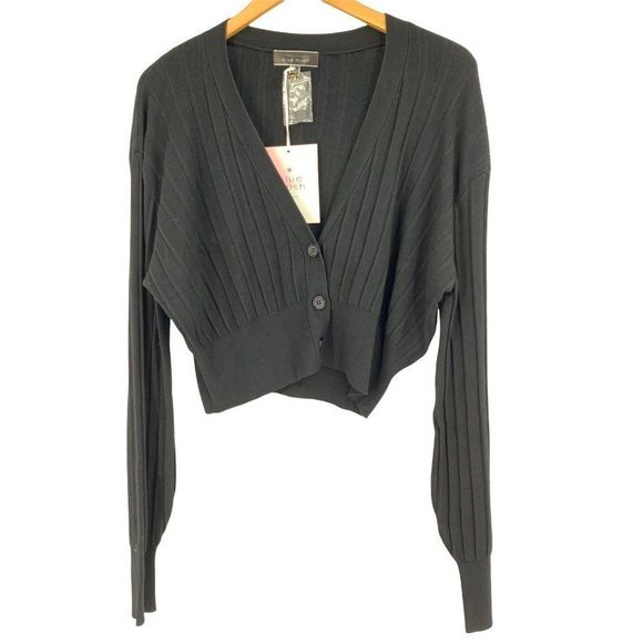 Womans Blue Blush Crop Sweater Cardi Black Size Large 0262 NWT Long Sleeve - Picture 1 of 9